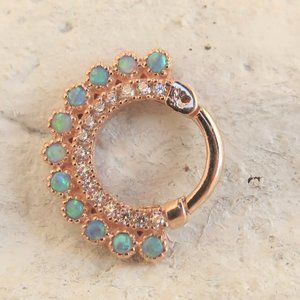 14k Solid Rose Gold Daith Piercing Blue Opal/CZ, 16g, 8mm